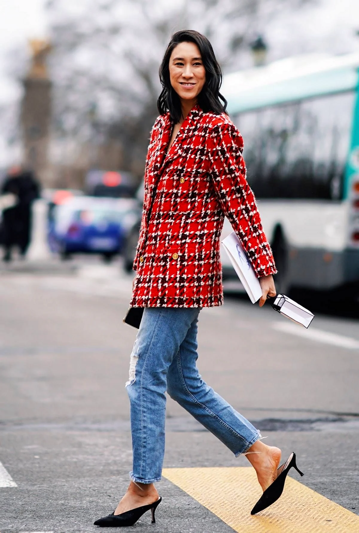 Твидовый пиджак стрит стайл